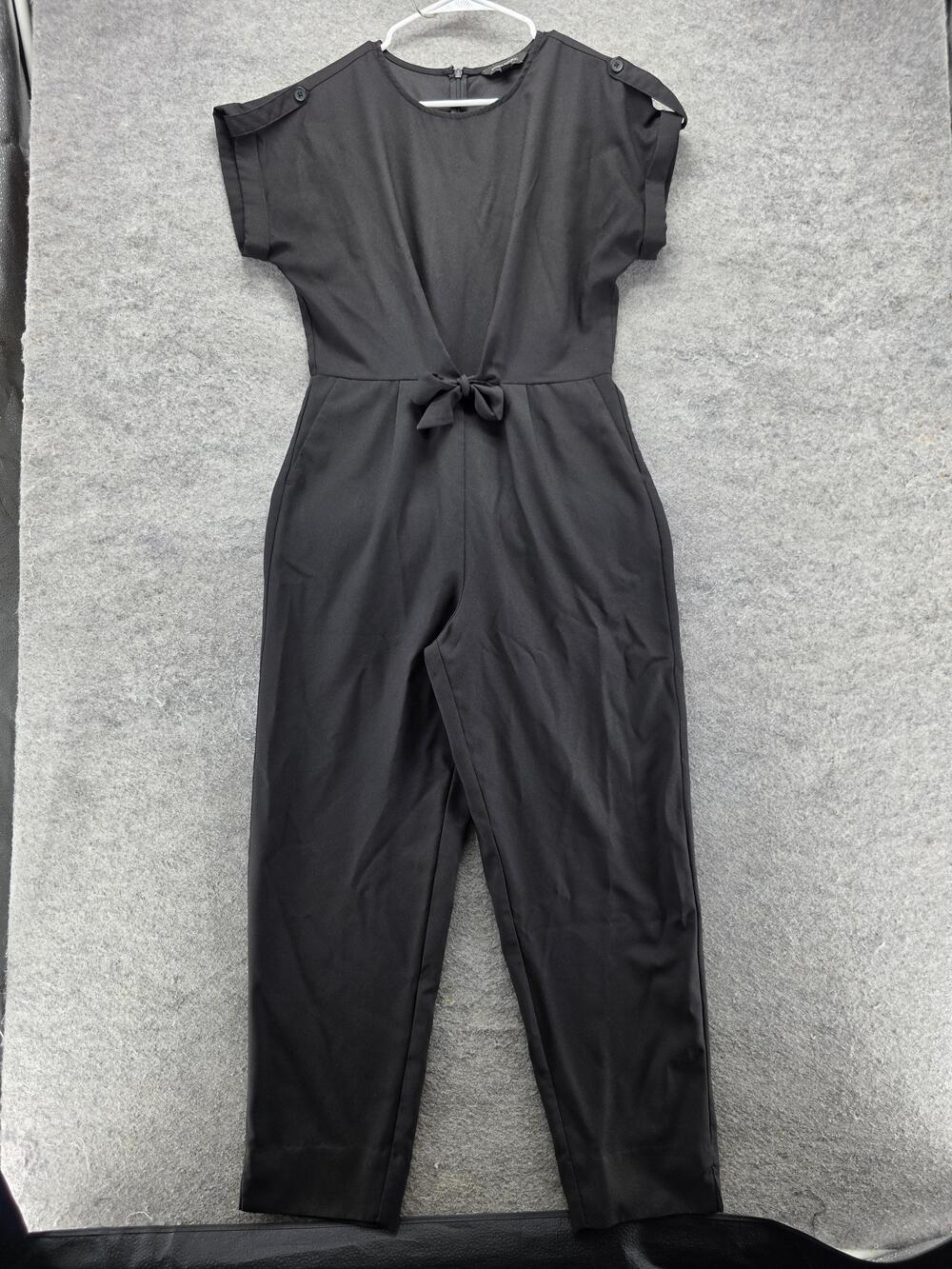 Banana Republic Jumpsuit Womens 8 Black Crepe Tie Waist Cap Sleeve Back Zip